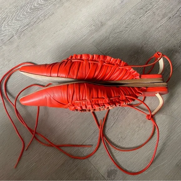 Tibi Sergei Flats Orange Red Lace Up Pointed Flat in Ruby - Picture 8 of 9